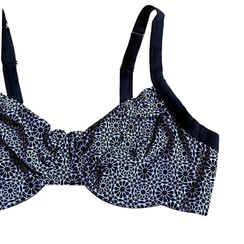Ellos Bikini Swim Top Sz 14 Black White Boho Underwire Lined Full Coverage - Picture 2 of 8